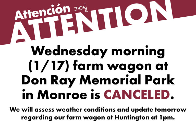 Farm Wagon at Don Ray Memorial Park in Monroe for 1/17/24 is CANCELED