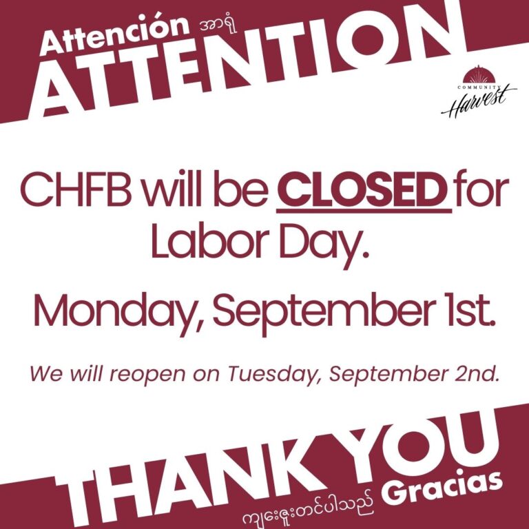 CHFB Closed for Labor Day, September 1st.