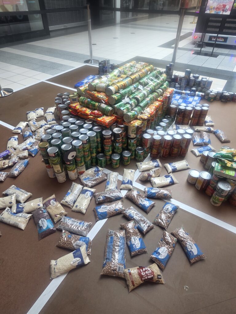 Turtle made out of canned goods.