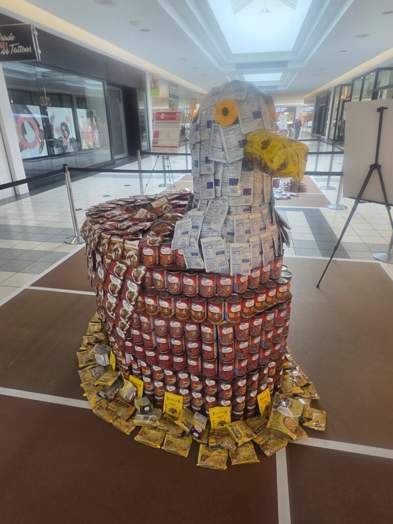 Eagle made out of canned goods.
