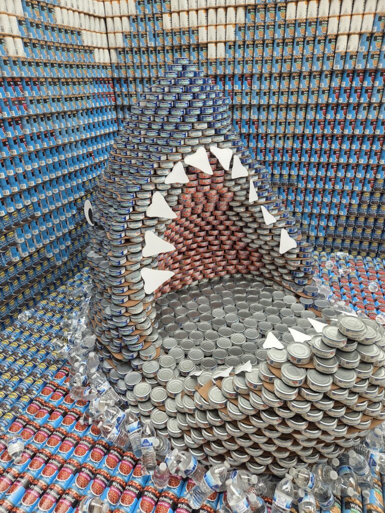 Shark made of canned goods