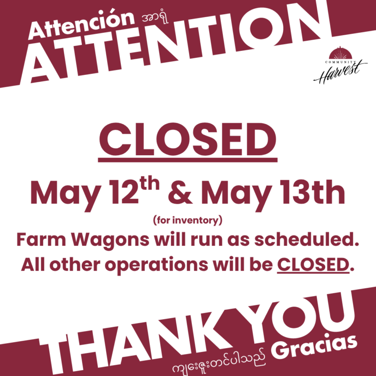 May 12 & 13, CHFB CLOSED for Inventory Days!